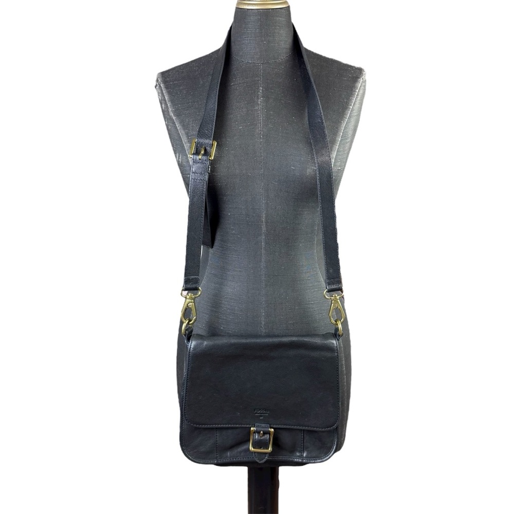 Fossil Crossbody Purse Black Leather Bronze Gold Hardware